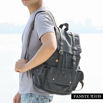Fanste_梵仕特 帆布遊風 多功能後背包-8073黑色