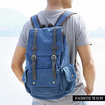 Fanste_梵仕特 帆布遊風 多功能後背包-8073深藍
