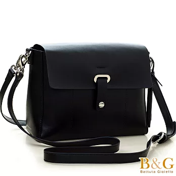 【B&G】義大利頂級牛皮銀光時髦感二用包(貴族黑)