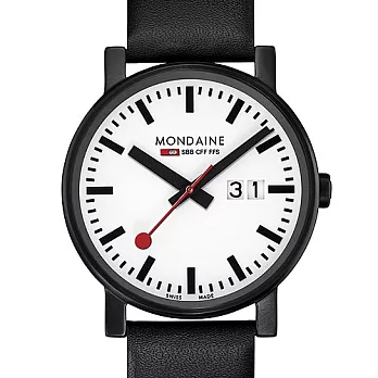 MONDAINE 瑞士國鐵黑與白系列大日期腕錶-40mm/黑錶帶