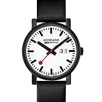 MONDAINE 瑞士國鐵黑與白系列大日期腕錶-30mm/黑錶帶