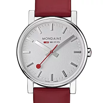 MONDAINE 瑞士國鐵銀光經典限量腕錶-35mm/紅錶帶