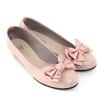 【Pretty】甜心女孩大朵蝴蝶結楔型娃娃低跟鞋23粉紅