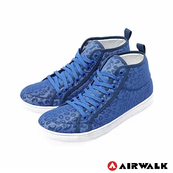 AIRWALK-日的紗網隱式豹紋內增高休閒鞋(女)6藍