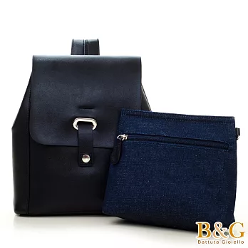 【B&G】義大利頂級牛皮銀光時髦感後背包(貴族黑)