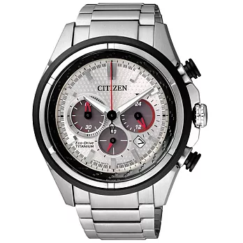 CITIZEN 競速快感三眼霸氣光動能優質腕錶-銀-CA4241-55A