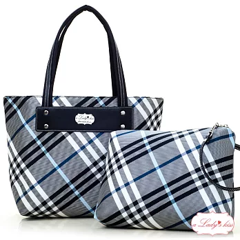 【a Lady ’s真皮】英倫下午茶托特包中包(藍灰)