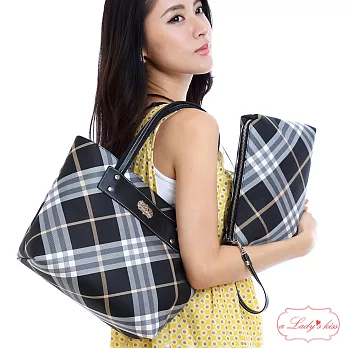 【a Lady ’s真皮】英倫下午茶托特包中包(黑金)