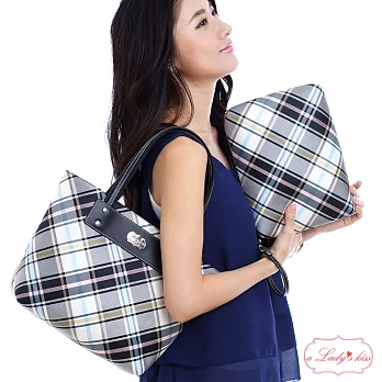 【a Lady ’s真皮】英倫下午茶托特包中包(清新藍格)