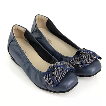 ◤Green Phoenix◥全真皮扭轉寬版立體蝴蝶結內增高娃娃鞋21.5藍色