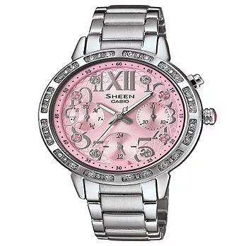 CASIO SHEEN 藝術造詣的迷人風采時尚優質鋼帶腕錶-粉紅-SHE-3036D-4A