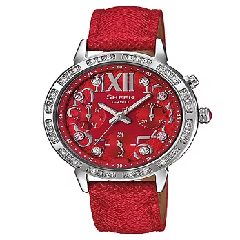 CASIO SHEEN 藝術造詣的迷人風采時尚優質皮革腕錶-紅-SHE-3036L-4A