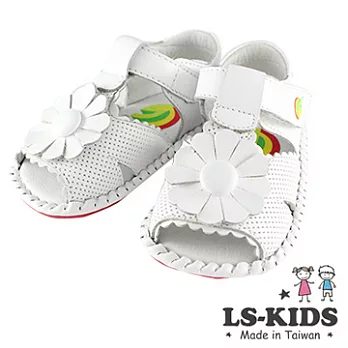 【LS-KIDS】手工精緻學步鞋-可愛花朵系列13純白款