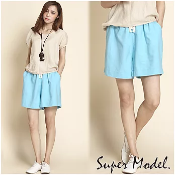 【名模衣櫃】天然棉麻短褲裙-共8色M水藍色