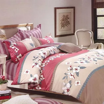 【法式寢飾花季】時尚典藏-雙人精梳全棉舖棉兩用被床包組(吉娜風情5*6.2尺)