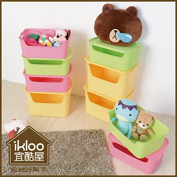 【ikloo】日系可疊式馬卡龍收納箱(3入組)-粉綠黃