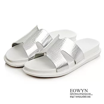 EOWYN.2015時尚新潮流女鞋韓版甜美涼鞋優雅簡約舒適百搭平底拖鞋EMD01189-95/1色/34-39碼現貨+預購銀色36
