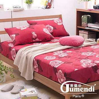 【法國Jumendi-深情紅玫】台灣製活性天絲絨單人二件式鋪棉床包組