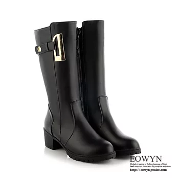 EOWYN.2015新款日系圓頭金屬造型韓版學院馬丁靴粗跟長靴EMD01647-78/2色/34-39碼現貨+預購黑色34