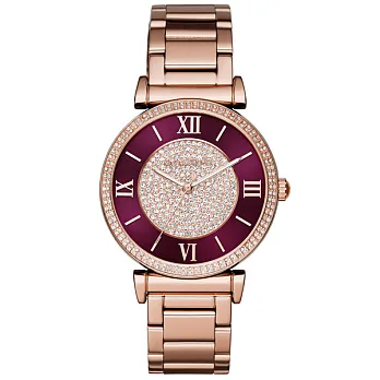 Michael Kors 羅浮宮圓潤炫彩晶鑽腕錶-紫紅X玫瑰金
