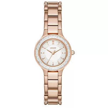 DKNY 低調巴黎簡約都會腕錶-鑽框白x玫瑰金