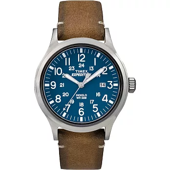 TIMEX 時光白皮書經典皮帶錶-藍x咖啡