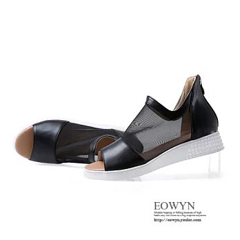 EOWYN.優雅風尚高端品質潮流網紗拉鏈百搭平底涼鞋/魚口鞋EMD01232-59/3色/34-39碼現貨+預購黑色34