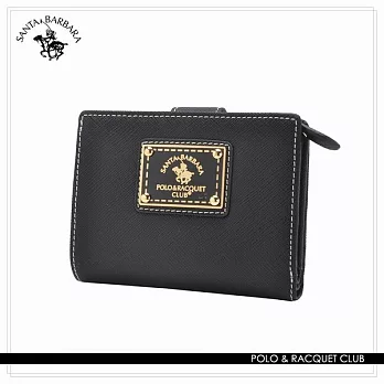SANTA BARBARA POLO.聖大保羅 - 幸福微糖系列 釦式拉鍊雙層短夾- 經典黑