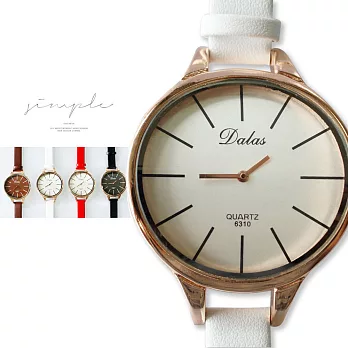 【Dalas】 6310韓版簡約 特殊拱型極細皮帶腕錶(白色)