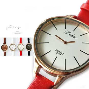 【Dalas】 6310韓版簡約 特殊拱型極細皮帶腕錶(紅色)