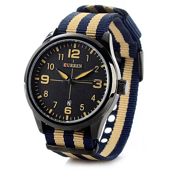 【CURREN】休閒風霸氣軍用帆布錶(8195)(五線藍米)