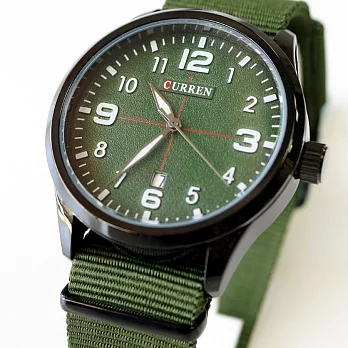 【CURREN】休閒風霸氣軍用帆布錶(8195)軍綠色