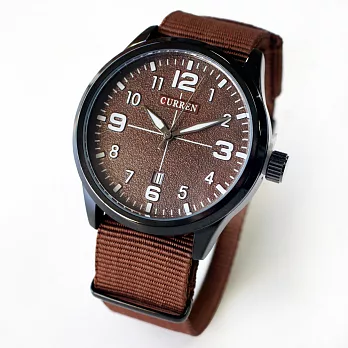【CURREN】休閒風霸氣軍用帆布錶(8195)咖啡色