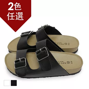 FUFA MIT經典款雙扣舒適拖鞋 (FA54) - 共2色23黑色