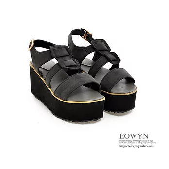 EOWYN.英倫學院風時尚個性寬版釦環百搭厚底坡跟鬆糕涼鞋EMD01246-69/4色/34-39碼現貨+預購黑色34