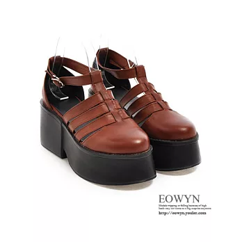 EOWYN.法國女伶輕時尚甜美擦色釦環中空包頭百搭羅馬風坡跟鬆糕涼鞋EMD01248-69/3色/34-39碼現貨+預購黃色34