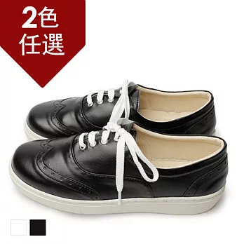 FUFA MIT 雕花皮質休閒鞋(FR06) - 共2色23黑色