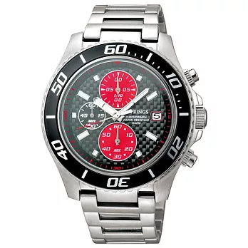 J.SPRINGS系列跨時代三眼計時時尚腕錶-黑紅X銀