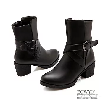 EOWYN.韓系時尚百搭顯瘦款簡約釦環粗中跟牛津短靴EMD01284-63/3色/34-39碼現貨+預購黑色34