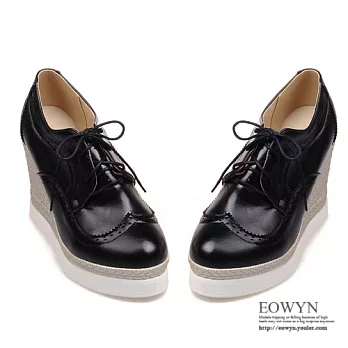 EOWYN.歐美時尚經典休閒圓頭綁帶百搭坡跟鬆糕厚底包鞋EMD01320-82/3色/34-39碼現貨+預購黑色34