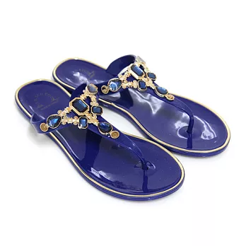 【Pretty】閃耀T字寶石綴飾夾腳拖鞋38藍色