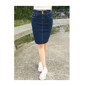 南加州丹寧時尚 SoCal Lover Jeans Co. - 氣質好搭深藍曲線及膝牛仔包裙L深藍