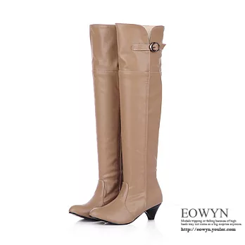 EOWYN.時尚百搭素色金屬釦顯瘦粗中跟長靴EMD01518-77/3色/34-39碼現貨+預購黃色39