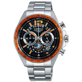 J.SPRINGS系列威廉古堡三眼計時時尚腕錶-橘黑X銀