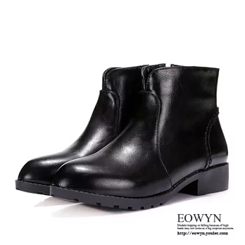 EOWYN．英倫時尚個性拉鏈造型圓頭平底粗跟牛津短靴EMD01613-63/3色/34-39碼現貨+預購黑色34