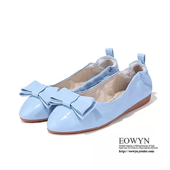 EOWYN.2015時尚新品簡約休閒甜美蝴蝶結尖頭百搭平底包鞋EMD01630-75/3色/34-39碼現貨+預購藍色34