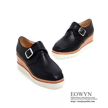 EOWYN.英倫時尚休閒簡約甜美金屬釦百搭厚底坡跟鬆糕包鞋EMD01502-63/3色/34-39碼現貨+預購黑色34