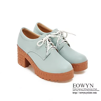 EOWYN.時尚新潮休閒圓頭耐磨綁帶百搭粗高跟包鞋EMD01332-62/3色/34-39碼現貨+預購藍色34