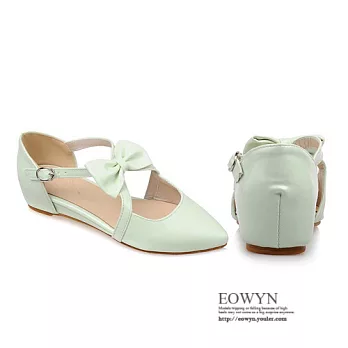 EOWYN.韓系時尚尖頭蝴蝶結金屬釦鏤空羅馬風百搭平底包鞋/內增高涼鞋EMD01370-63/3色/34-39碼現貨+預購綠色34