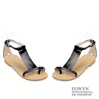 EOWYN.歐美街頭時尚新款韓版休閒金屬釦百搭平底夾腳涼鞋EMD01348-49/2色/34-39碼現貨+預購黑色34